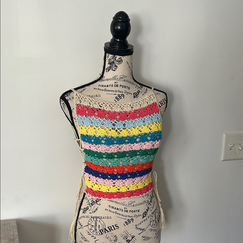 Handmade Crochet Multi Tie Side Cropped Top size XS/S